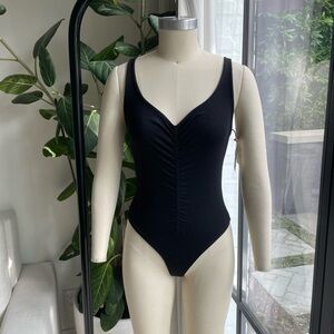 Runched Black Bodysuit